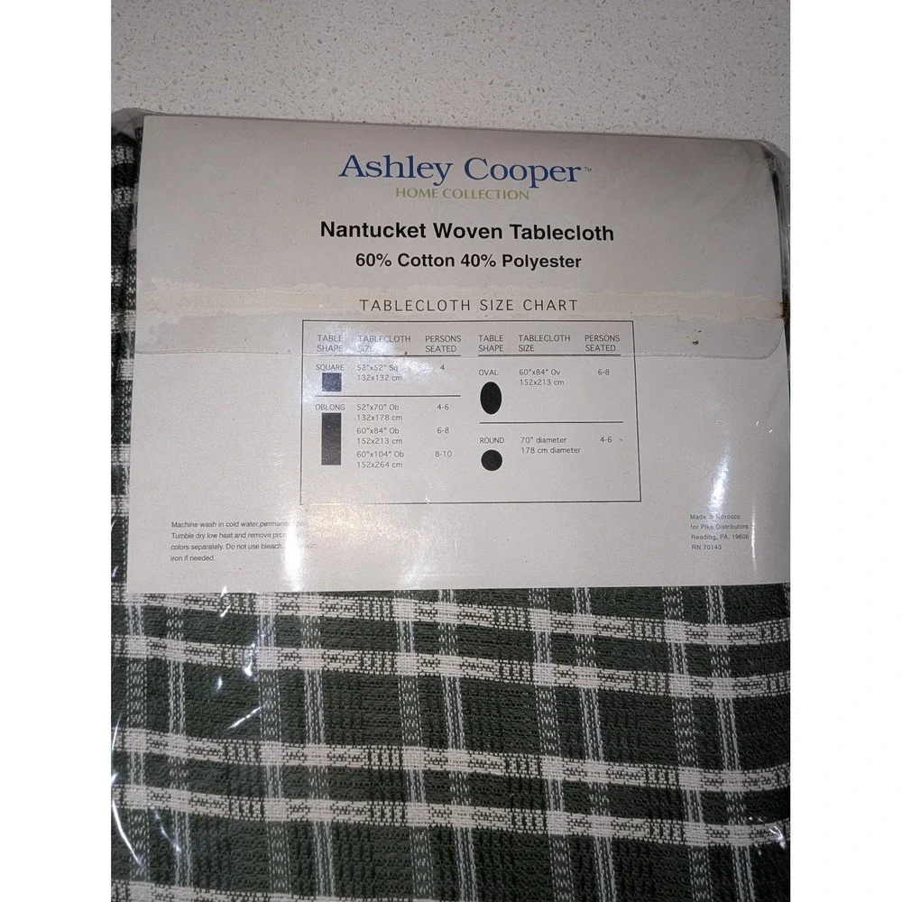 Ashley Cooper Tablecloth Green Woven Nantucket Plaid Oblong 52x70